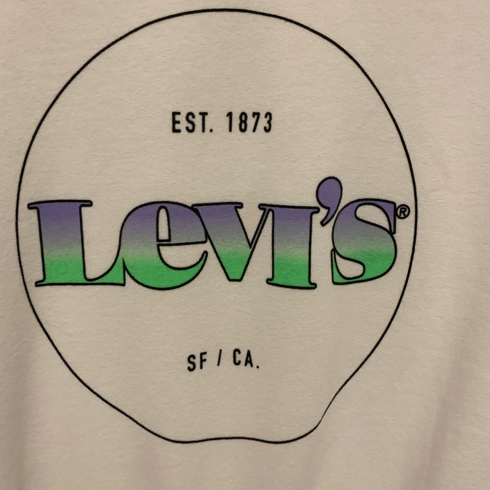 Levi’s Women’s Medium White Cropped Sweatshirt Bright Pullover Casual Crewneck - Picture 2 of 7